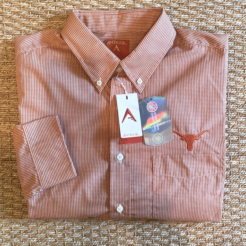NWT SZ  L  UNIVERSITY of TEXAS  Longhorn Gingham 🧡 ANTIGUA button down